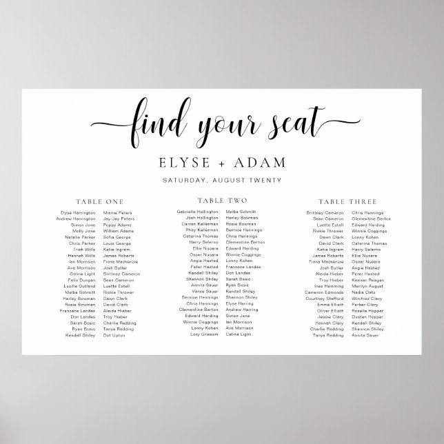 Leyton Minimal 3 Banquet Table Seating Poster (Front)