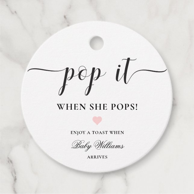 Leyton Modern Minimal Pop it Champagne Favour Tag (Front)