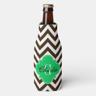 LG Chevron Emerald Green Name Init Monogram Bottle Cooler