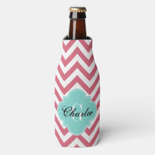 LG Chevron Turquoise Name Init Monogram Bottle Cooler