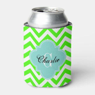 LG Chevron Turquoise Name Init Monogram Can Cooler