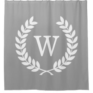 LG Dk Grey White Laurel Wreath Initial Monogram Shower Curtain