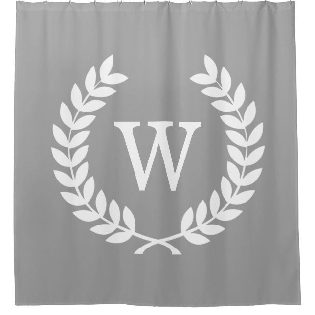 LG Dk Grey White Laurel Wreath Initial Monogram Shower Curtain (Front)