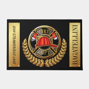 Lg. Fire Department Elegant Black and Gold Doormat