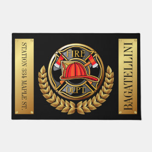 Lg. Fire Department Elegant Black and Gold Doormat