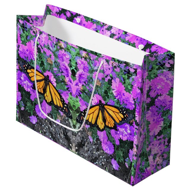 Lg Gift Bag Monarch on Asters (Front Angled)