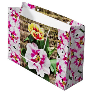 Lg Gift bag Pink/Yellow Tulips