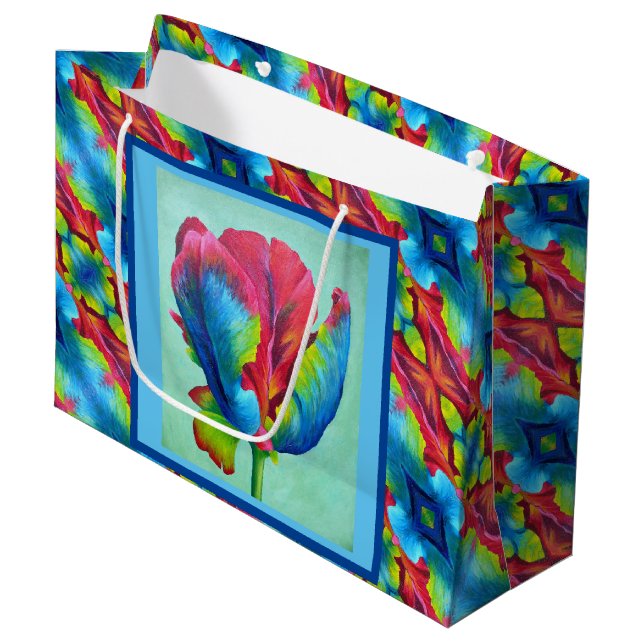 Lg Gift Bag Rainbow Tulip #2 (Front Angled)