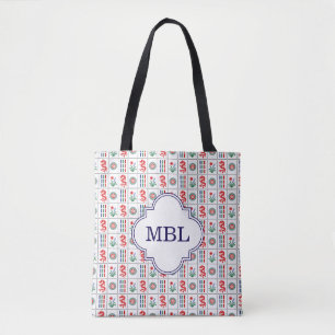 LG Mahjong Tiles #4 Red Green Blue White, Initials Tote Bag