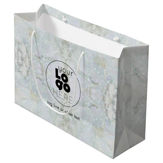 Lg. Paper Shopping Bag With Logo - Glitter Marble (Front Angled)