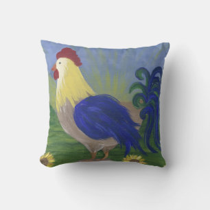 lg.Rooster Sunrise pillow brick red back