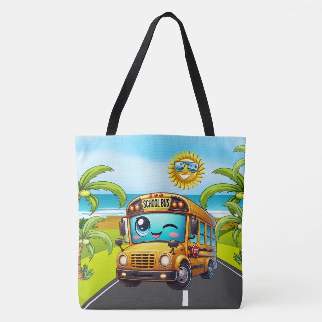 Lg. SO CUTE SCHOOL BUS - See Back - Tote (Front)