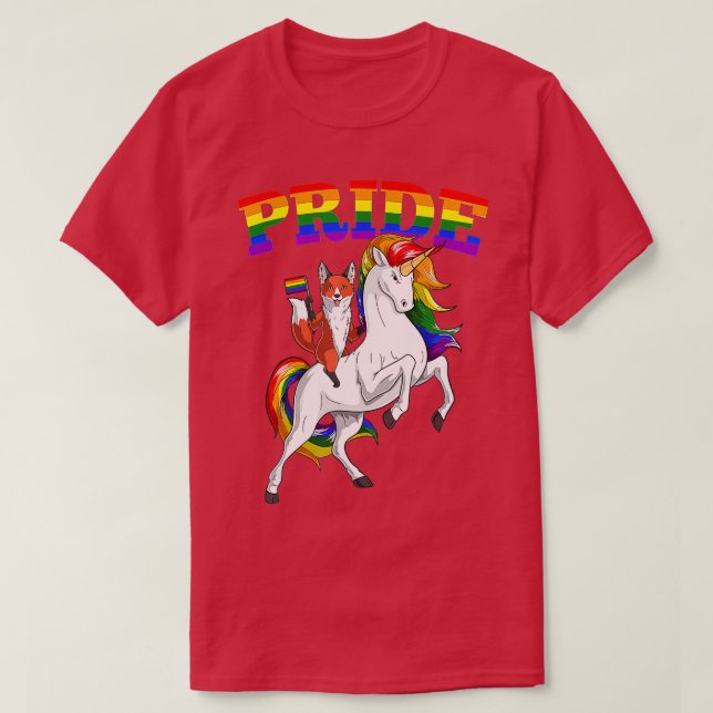 LGB Fox Unicorn Gay Pride Rainbow LGBQ Cute Gift  T-Shirt (Design Front)