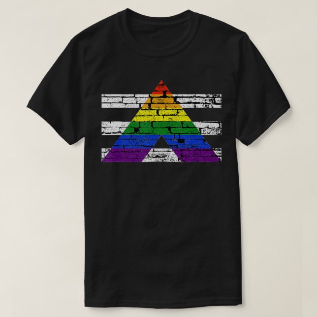 LGB Straight Gay Ally Pride Flag on Brick Wall  T-Shirt (Design Front)