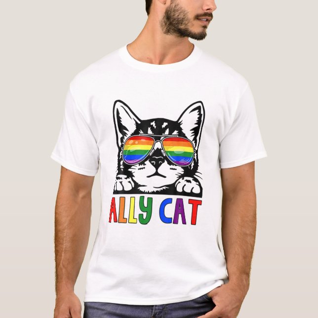 LGBT Ally Cat Be Kind Gay Rainbow Funny LGBTQ T-Shirt (Front)