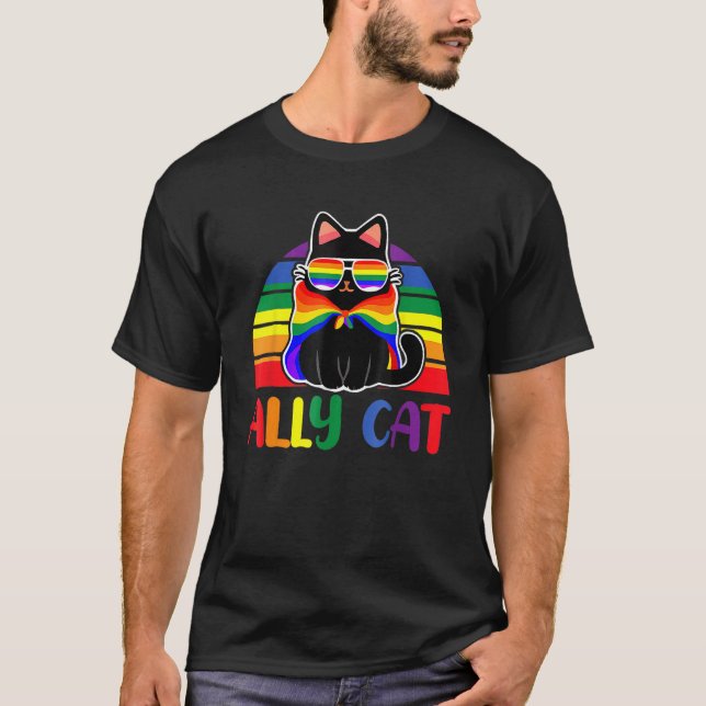 LGBT Ally Cat Be Kind Gay Rainbow  LGBTQ Flag Gay  T-Shirt (Front)