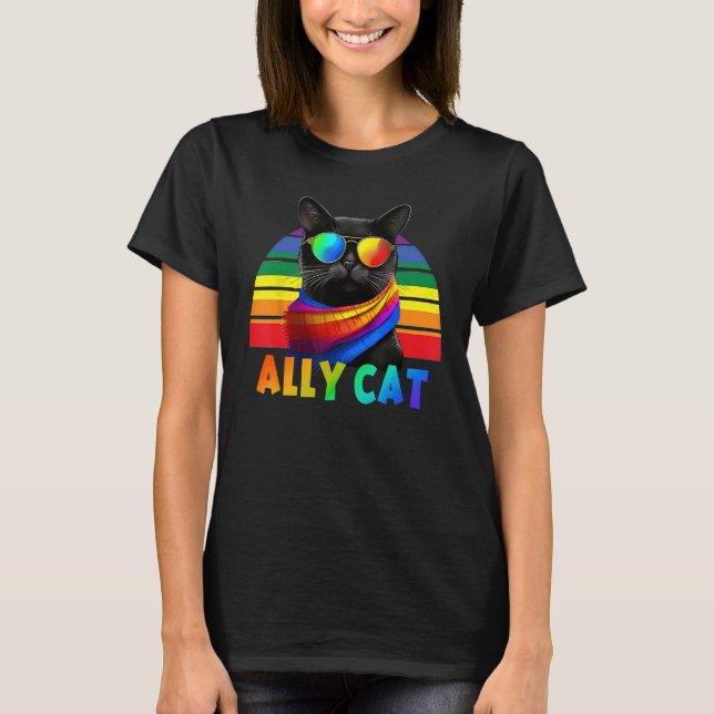 LGBT Ally Cat Be Kind Gay Rainbow  LGBTQ Flag Gay  T-Shirt (Front)