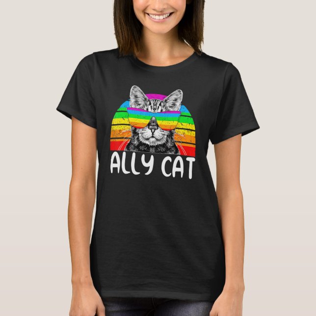 Lgbt Ally Cat Rainbow Sunglasses Gay Pride Kittys T-Shirt (Front)