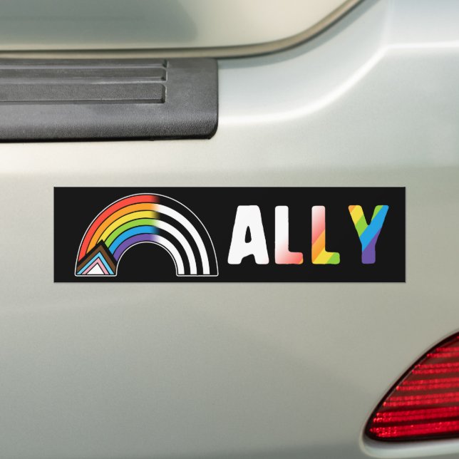 LGBT Ally Flag Progress Pride Flag Straight Ally Bumper Sticker (On Car)