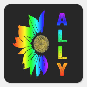 LGBT Ally Rainbow Flag Flower Sunflower Square Sticker
