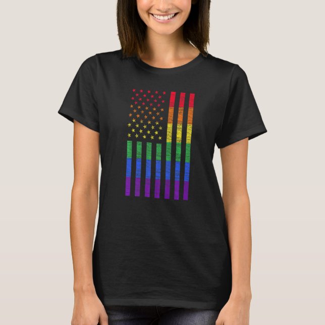 LGBT American Flag Pride Rainbow Gay Lesbian Bi Tr T-Shirt (Front)