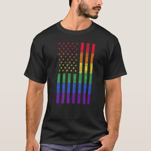 LGBT American Flag Pride Rainbow Gay Lesbian Bi Tr T-Shirt (Front)