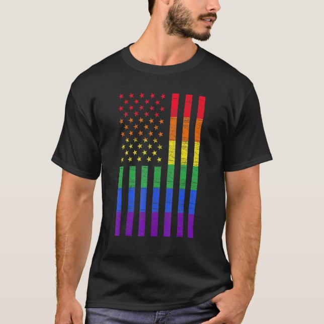 Lgbt American Flag Pride Rainbow Gay Lesbian Bisex T-Shirt (Front)