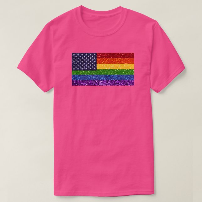 LGBT American Pride Glitter Flag T-Shirt (Design Front)