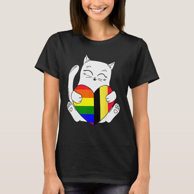 LGBT Belgium Cat Ally Animal  Pride Supporter T-Shirt (Front)