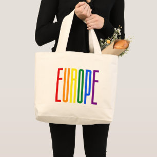 LGBT Berlin Gay Pride Rainbow Text LGBTQ Support Large Tote Bag