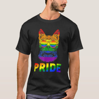 LGBT Cat Gay Pride LGBTQ Rainbow Flag Cool Sunglas T-Shirt