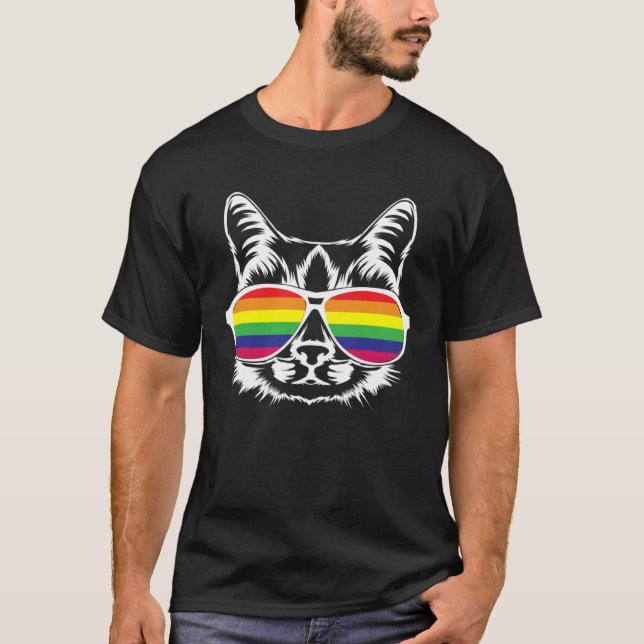 LGBT Cat Rainbow Glasses Cat with Glasses Sunglass T-Shirt (Front)