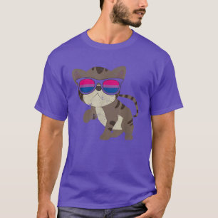 LGBT Cat Sunglasses Biseuality Flag Bi Pride Month T-Shirt