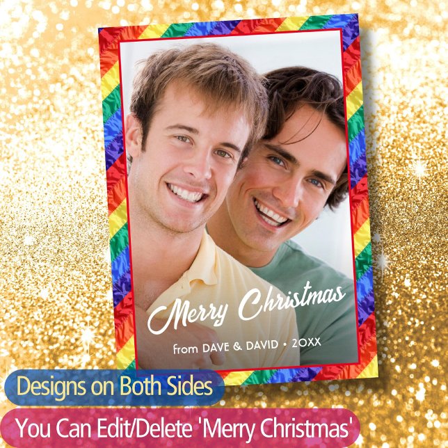 LGBT Christmas Rainbow Flag Gay Pride Custom Photo Holiday Card (Creator Uploaded)