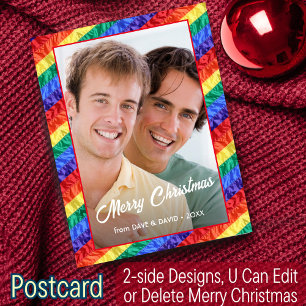 LGBT Christmas Rainbow Flag Gay Pride Custom Photo Holiday Postcard