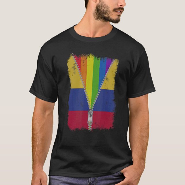 Lgbt Colombia Flag Zip Colombian Pride T-Shirt (Front)