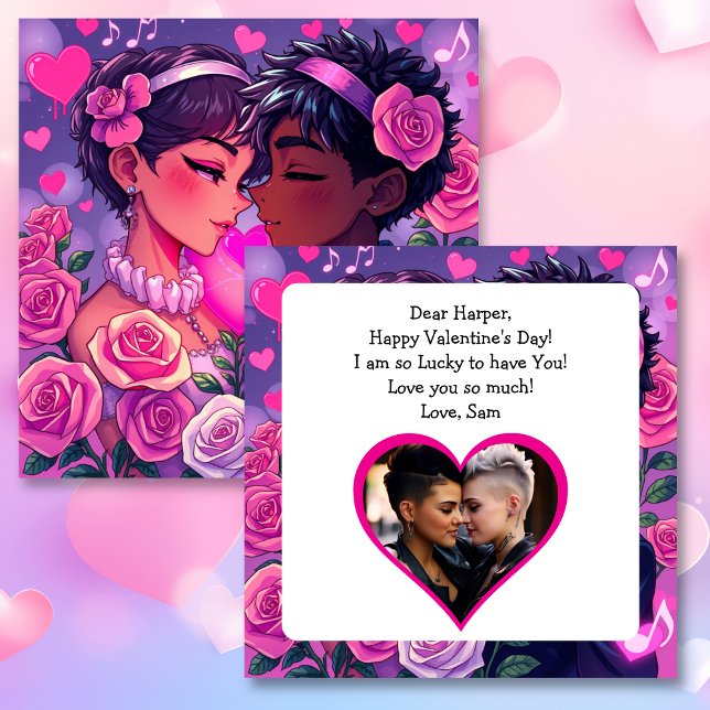 LGBT Couple Anime Personalised Valentine's Day Card (Creator Uploaded)