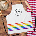 LGBT Custom Initials Pride Stripes White Baking Apron<br><div class="desc">Personalise your look in the kitchen with this fun modern pride theme apron with customisable initials</div>