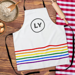 LGBT Custom Initials Pride Stripes White Baking Apron