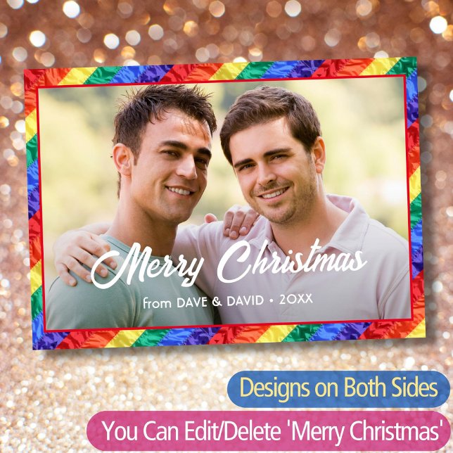 LGBT Custom Photo Gay Rainbow Flag Merry Christmas Holiday Card (Creator Uploaded)