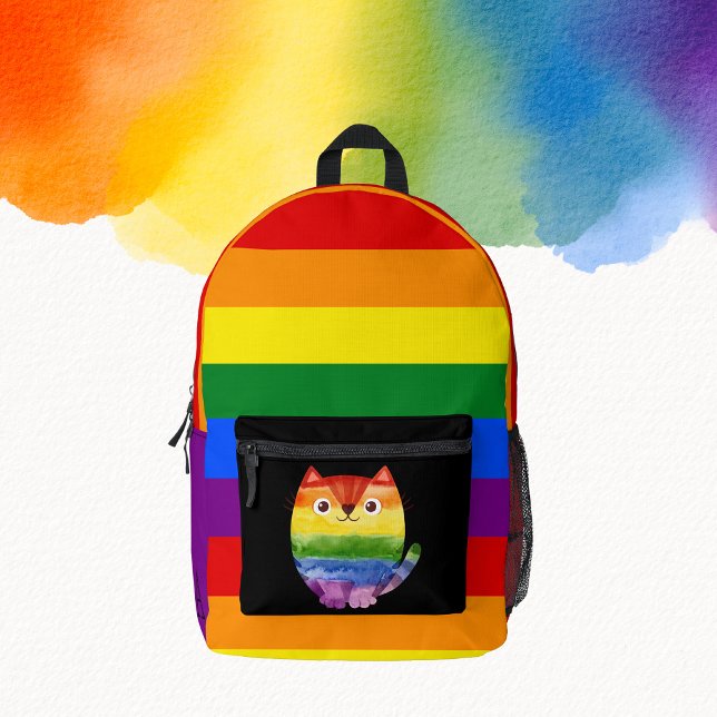 LGBT Cute Cat Monogram Rainbow Pride  Printed Backpack (Creator Uploaded)