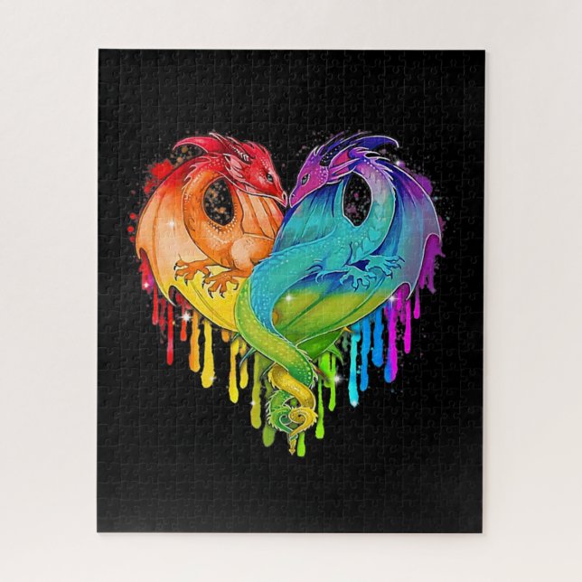 LGBT Dragon Heart Rainbow Heart Dragon LGBT Pride Jigsaw Puzzle (Vertical)