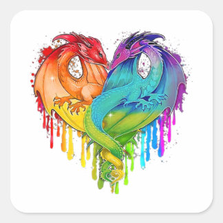 Lgbt Dragon Heart Rainbow Heart Dragon Lgbt Pride Square Sticker