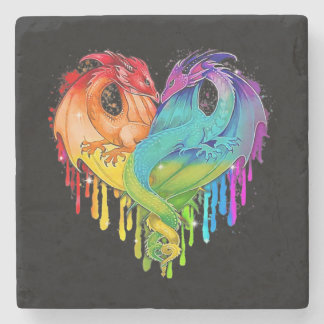 Lgbt Dragon Heart Rainbow Heart Dragon Lgbt Pride Stone Coaster