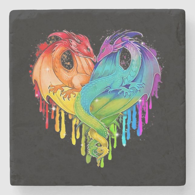 Lgbt Dragon Heart Rainbow Heart Dragon Lgbt Pride Stone Coaster (Front)
