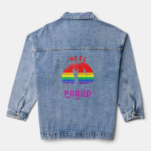 Lgbt Fishing Reel Proud Gay Angler Retro Queer Pri Denim Jacket