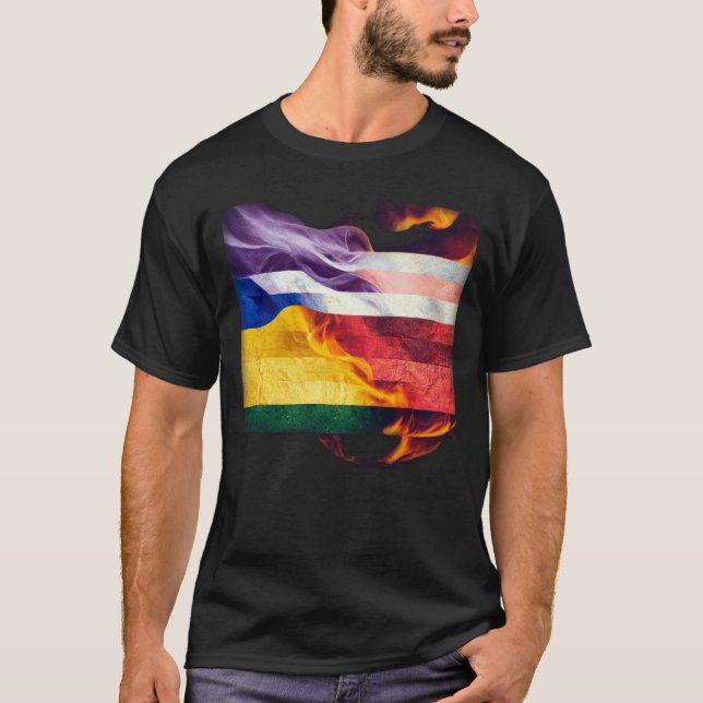 Lgbt Flag Burning T-Shirt (Front)