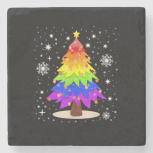 LGBT Flag Christmas Tree Merry Christmas Gay LGBT Stone Coaster