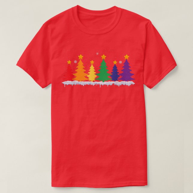 LGBT Flag Christmas Tree Merry Xmas Gay LGBT Pride T-Shirt (Design Front)