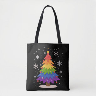 LGBT Flag Christmas Tree Merry Xmas Gay Pride Tote Bag